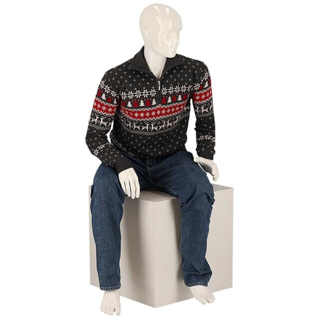 Apollo Heren Kersttrui Zip Met Kerst Print Grijs - Maat M