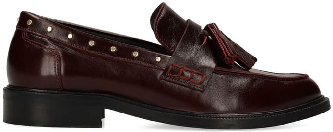 Manfield - Dames - Bordeaux leren loafers met studs en kwastjes - Maat 41