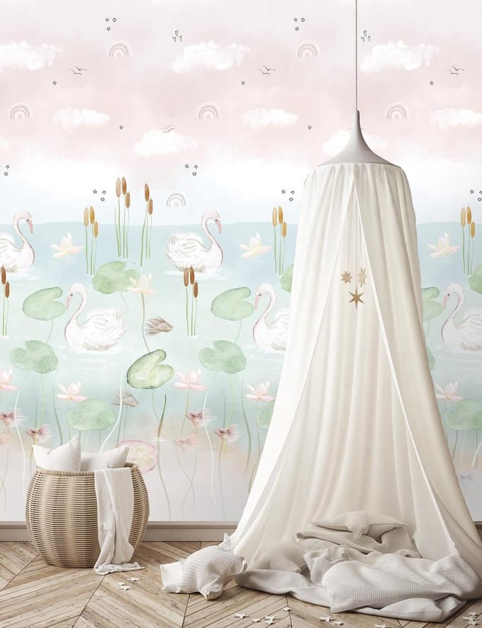INGK - Kate & Andy - Behang - Swan Pond (pink)