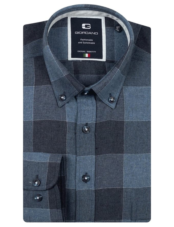 Giordano overhemd donkerblauw geruit button-down