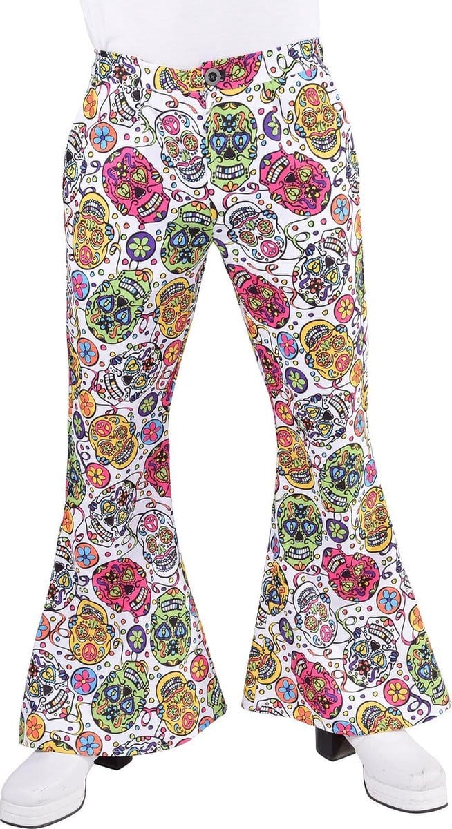 Magic Design Hippiebroek Doodskop Heren Polyester Wit Maat M