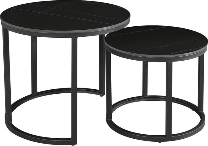 Bolt Edge Salontafel - Marmer look - Ronde tafel - Modern - Zwart frame