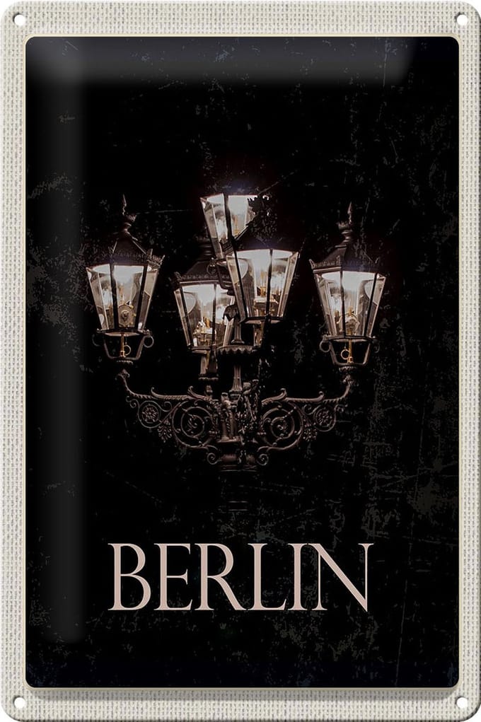 Blechschild Reise 20x30cm Berlin Deutschland schwarz weiß