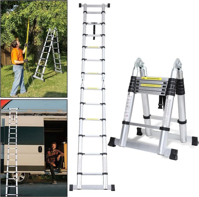 3,8 meter aluminium telescopische ladder, 1,9 meter + 1,9 meter, opvouwbare multifunctionele ladders