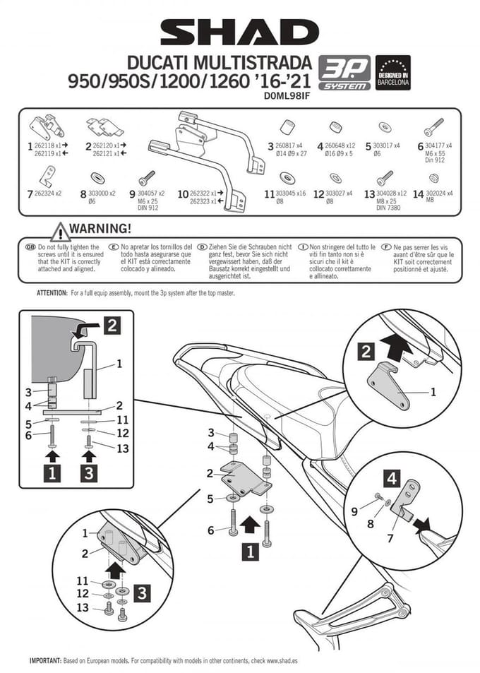 Support valise latérale 3P System Shad pour moto Ducati 1200 Multistrada Neuf