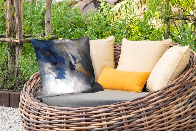 Buitenkussen Weerbestendig - Blauw - Modern - Marmer - Abstract - Goud - 50x50 cm