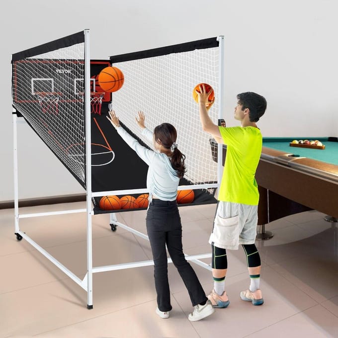 Binnen Double Shot Basketbal Arcade Spel IJzeren Kooi 2 Spelers 5 Ballen