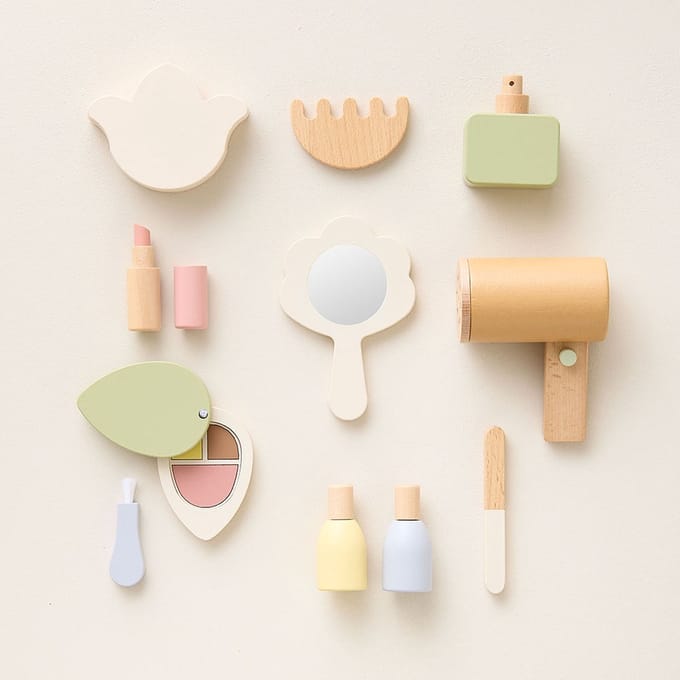 Petite Amélie Houten Make Up Set - Kinder Make Up Speelgoed - 11 Delig - Pastel