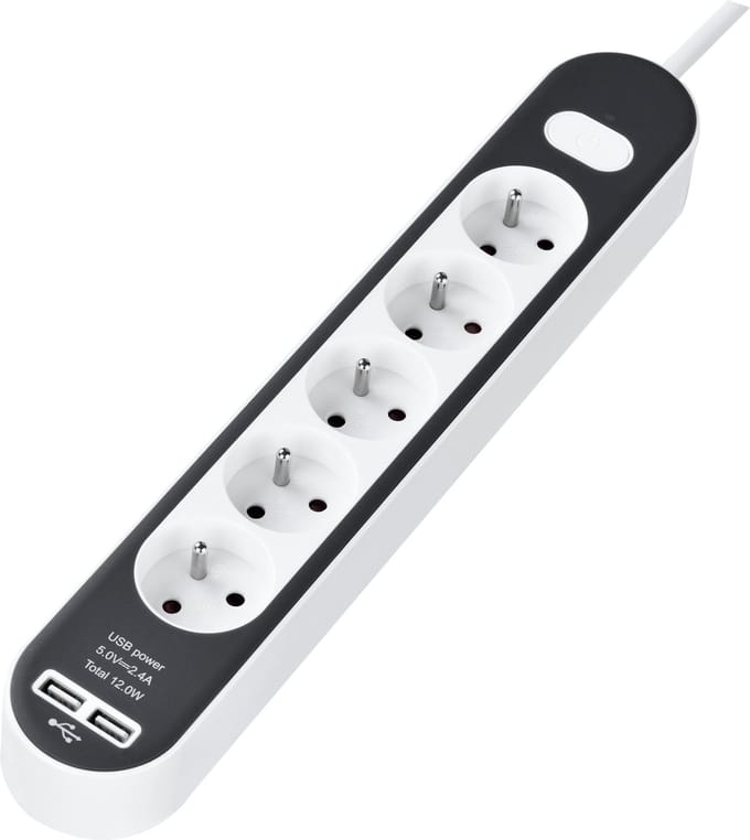 AG Stekkerdoos met schakelaar - verdeeldoos - verdeelstekker - horizontaal - 2 x usb ingang - stopcontact -