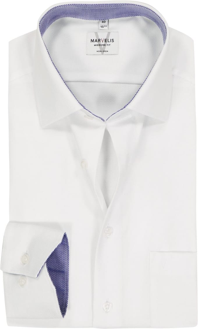 MARVELIS modern fit overhemd - wit structuur (contrast) - Strijkvrij - Boordmaat: 38 (EU maat: S)
