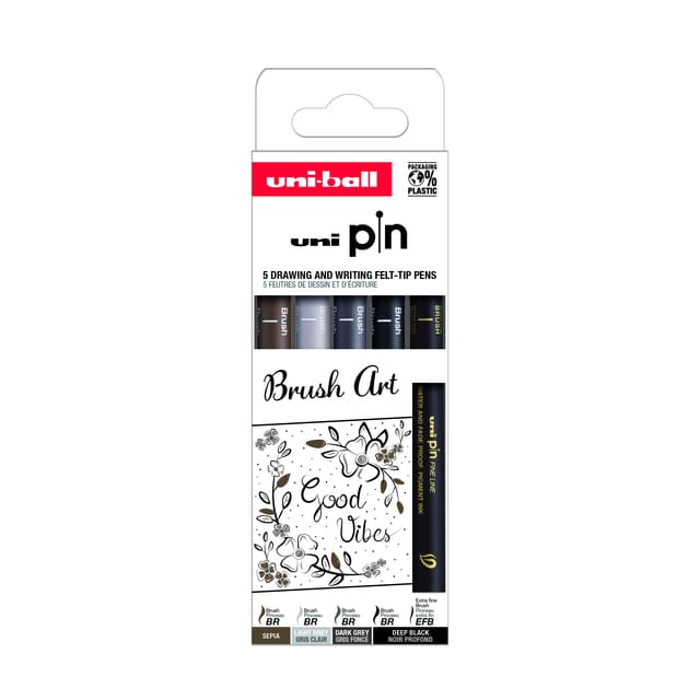 Fineliner Uni-Ball Pin Brush Art Set mit 5 Stück sortiert