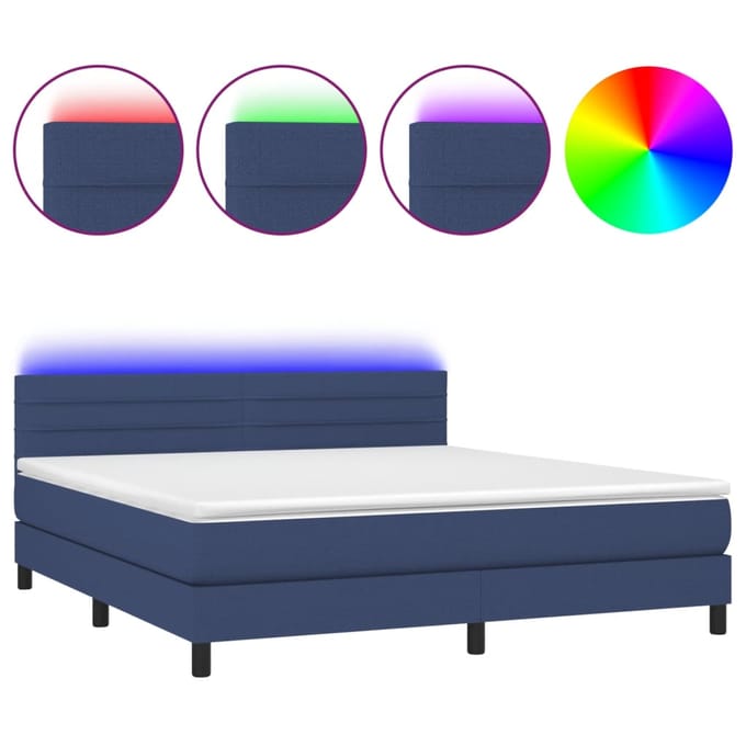 vidaXL - Boxspring - met - matras - en - LED - stof - blauw - 180x200 - cm