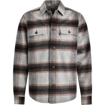 Fleece Jack Vanguard Overshirt Brushed Wolblend Ruit Grijs