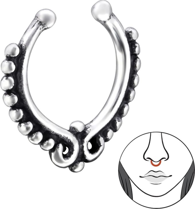 Amanto Neusclips Frankje B - 925 Zilver Geoxideerd - Bali - ∅10mm