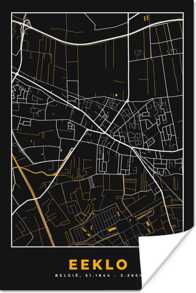 Poster Plattegrond - Goud - Kaart - Eeklo - Stadskaart - 60x90 cm
