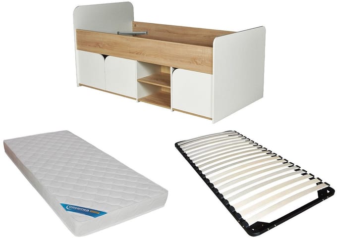 Vente-unique Bedframe hout natuurlijk licht, wit 90 x 190 cm