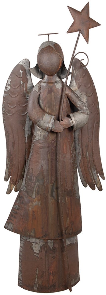 Clayre & Eef Kerstdecoratie Beeld Engel 48x18x133 cm Bruin Metaal