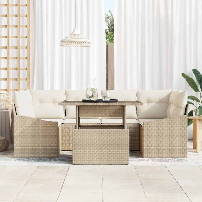 vidaXL - Tuinbank - Set - 7 - st - Beige - en - Crème - poly - rattan