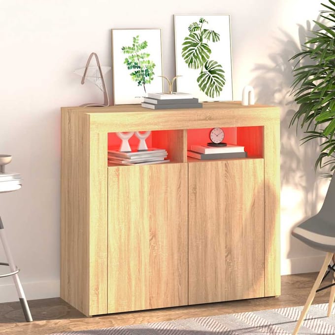 vidaXL - Dressoir - met - LED-verlichting - 80x35x75 - cm - sonoma - eikenkleurig