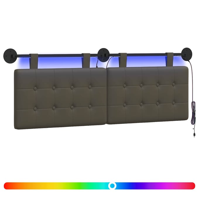 vidaXL - Hangend - hoofdbord - Met - LED-verlichting - Grijs - Kunstleer