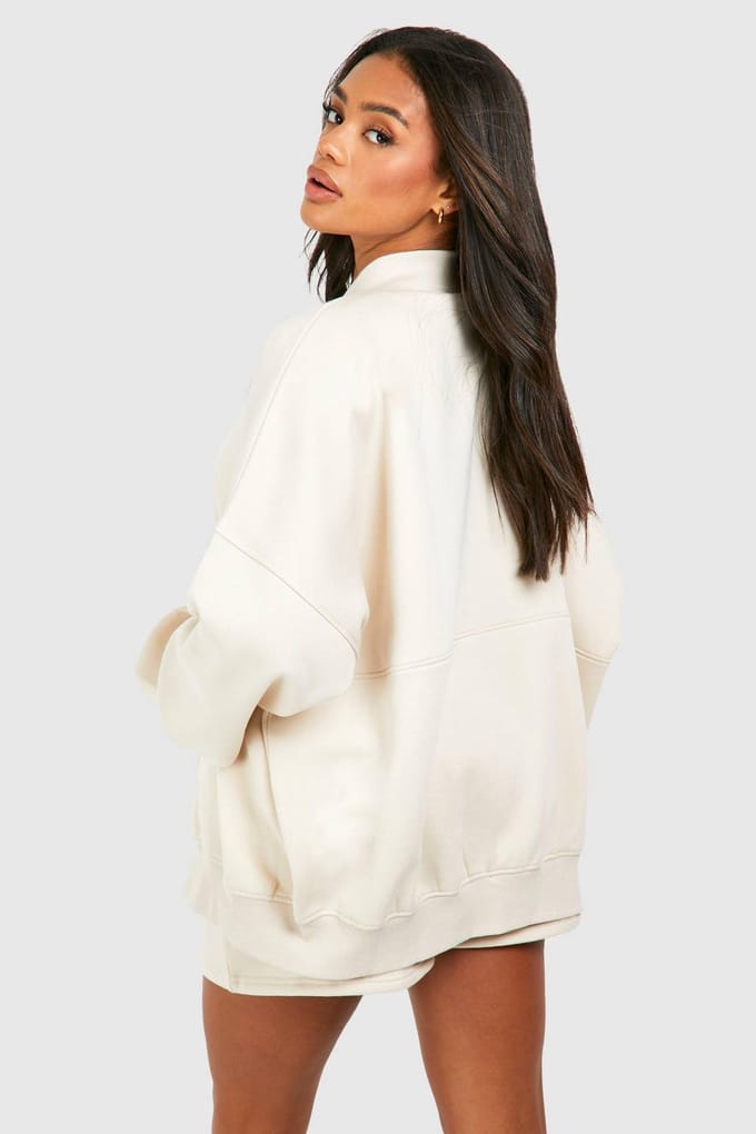boohoo Dames Bomber Zip Door Korte Trainingspak | Steen | Maat: XS