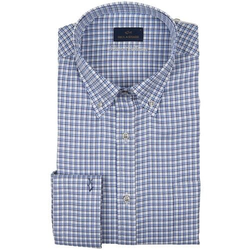 Paul & Shark Overhemd Silver Cotton Satin Check Blauw / male