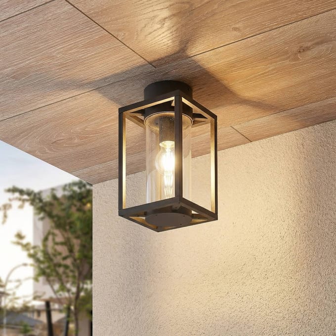 Lucande - plafondlamp - 1licht - Aluminium, glas - H: 29.1 cm - E27 - antraciet
