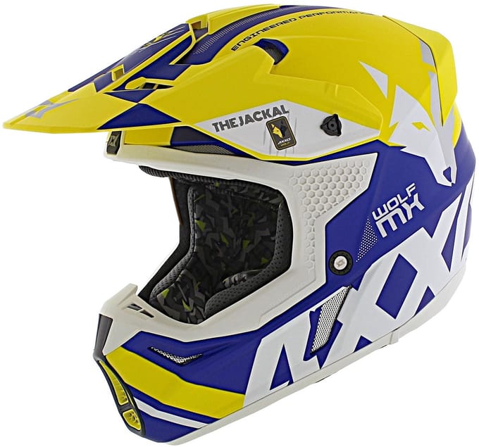 Axxis Wolf crosshelm Jackal mat geel blauw L