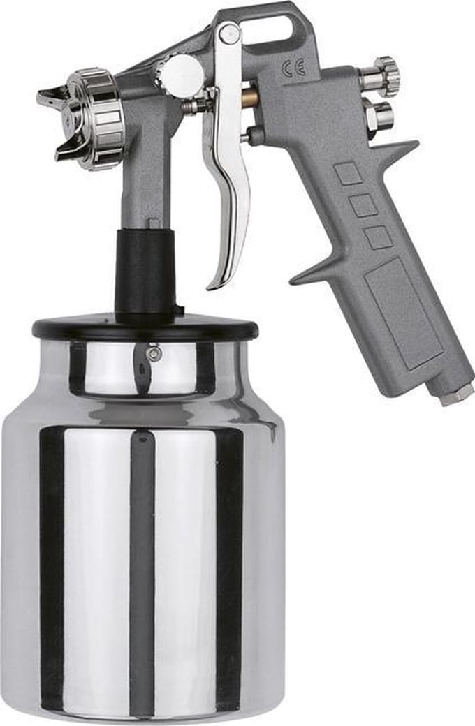 CriKo verfpistool hoge druk voor compressor - Onderbeker 1 ltr - Spuitkop Ø 1.5 mm - Max 8 bar