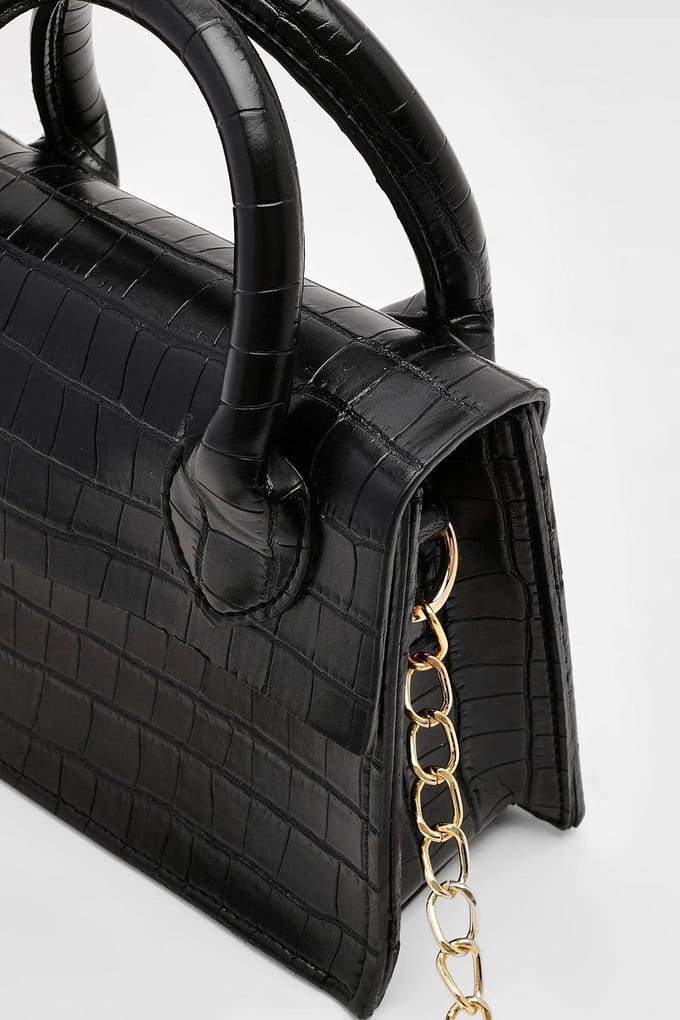 boohoo Dames Patent Croc Crossbody Tas | Black