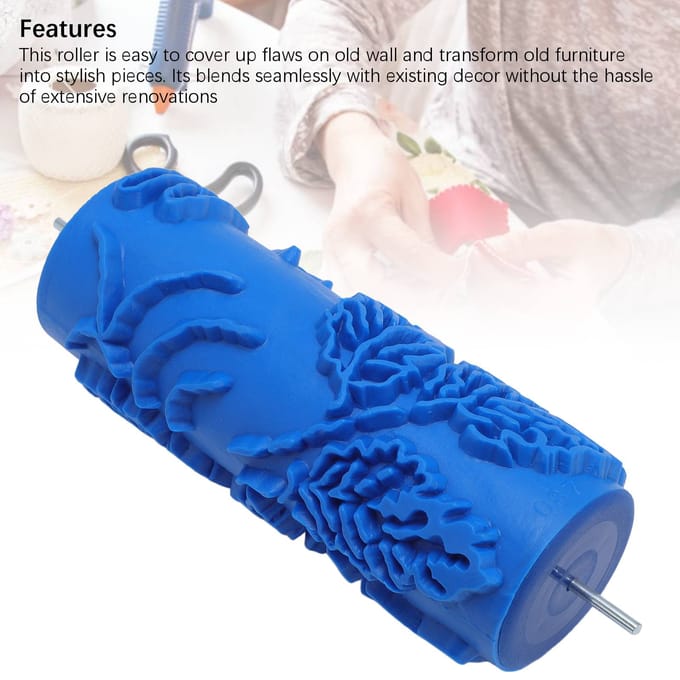 5 Inch Verfroller Embossing Textuur Rubber Roller voor Huis Meubel Schilderen Behang Muur blue