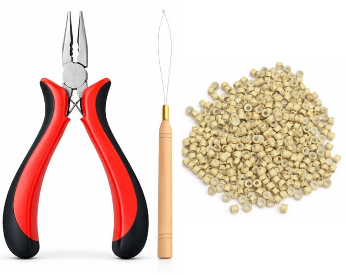 Guardian Beauty Microringen met Siliconen - 1,000 stuks - Beige - Inclusief Gebogen Tang + Loop Tool - Voor Haar Extensions