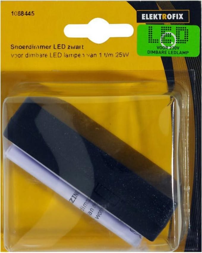 ELEKTROFIX snoerdimmer 230V, voor dimbare LED-lampen 1 – 25W | ZWART