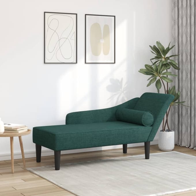 vidaXL - Chaise - longue - met - kussens - stof - donkergroen