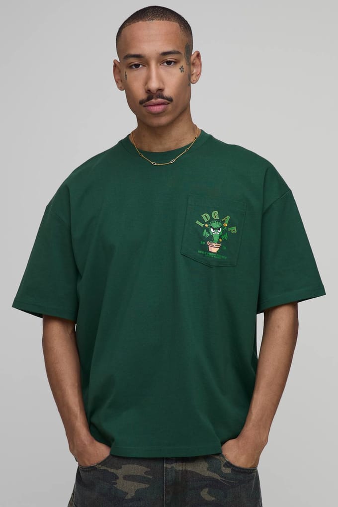 Collector's Edition Oversized T-shirt Met Madeliefjesmotief En Zak | Forest | Size Small