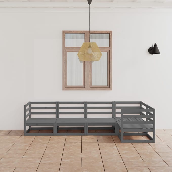 vidaXL - 5-delige - Loungeset - massief - grenenhout - grijs