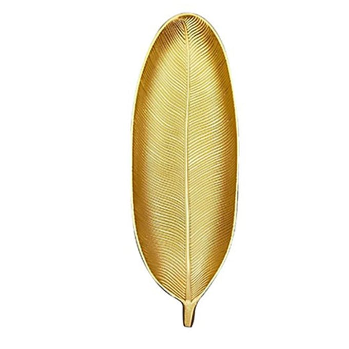 Fruitschaal Gouden Stijl Bladvorm Geborstelde Uitstraling Compacte Dichtheid Board Serveerschaal voor Dessert S beige
