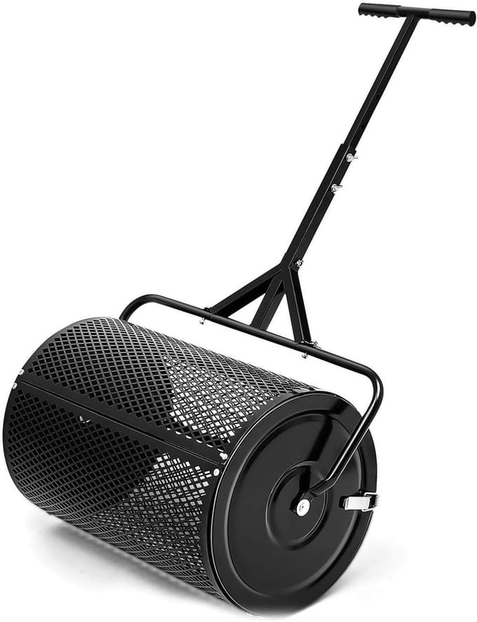 Compoststrooier - Gazonstrooier Tuin - Gazon Verzorgen - Verstelbare Handgreep - 61 cm - Zwart