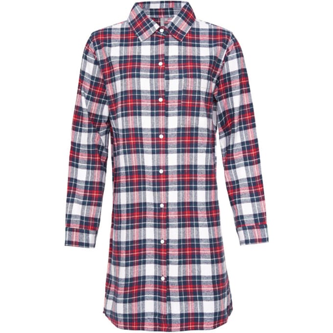 By Louise Dames Pyjama Nachthemd Lang Flanel Geruit Rood/Blauw - Maat L