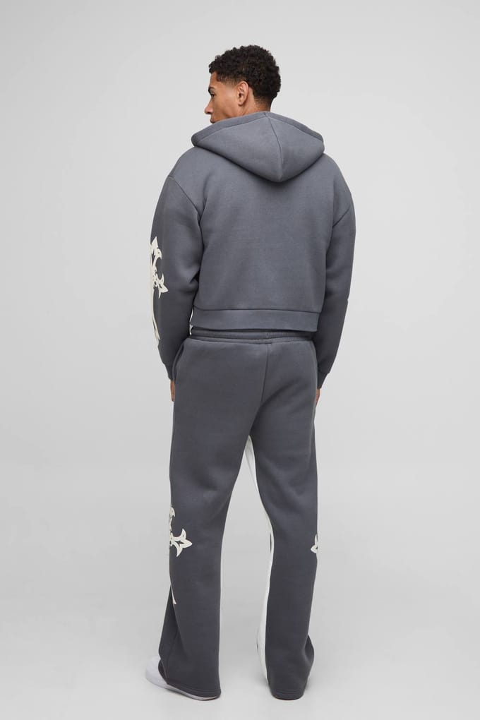 Geschrumpte Kruis Capuchon Rits Uitlopende Inzetstuk Trainingspak | Charcoal | Size Medium