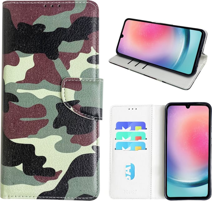 Hoesje geschikt voor Samsung Galaxy A24 Bookcase met camouflage print