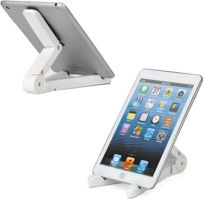 LuxeBass Tabletstandaard | (wit) Tablethouder voor (bureau)tafel | Universeel en Verstelbaar | Opklapbaar en Vouwbaar - LB506