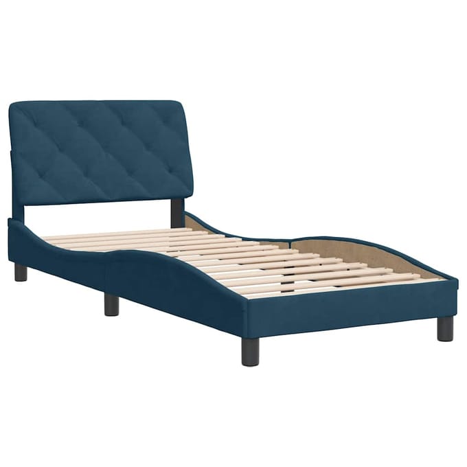 vidaXL - Bedframe - zonder - matras - fluweel - blauw - 90x200 - cm