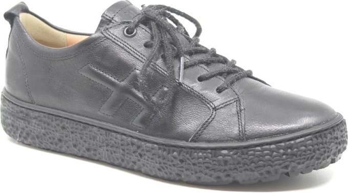 Hartjes,162.1426/10 01.00, Zwarte leren dames veterschoenen
