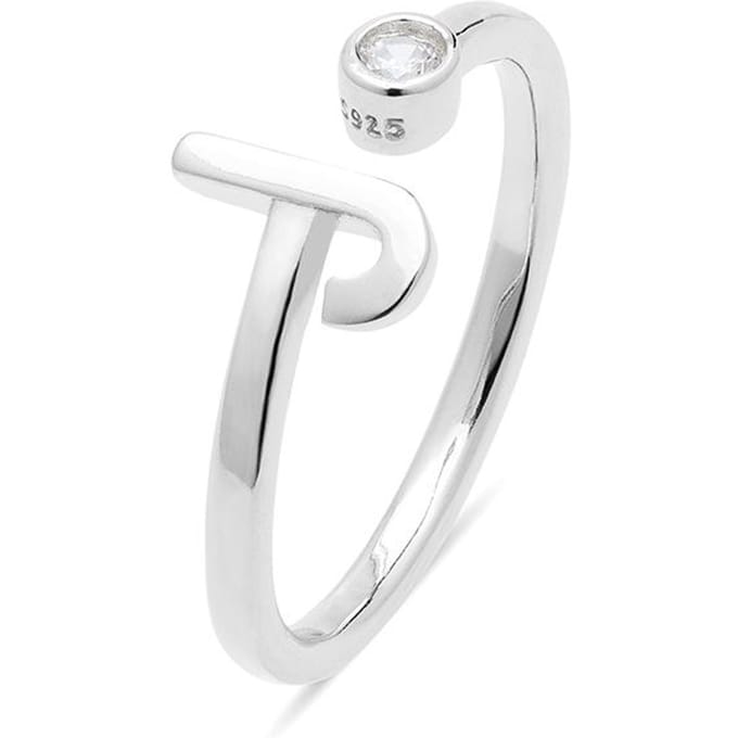 Bague - LUXENTER - Alphabet - Argent sterling 925 - Zircone brillante - Finition rhodiée Taille unique white