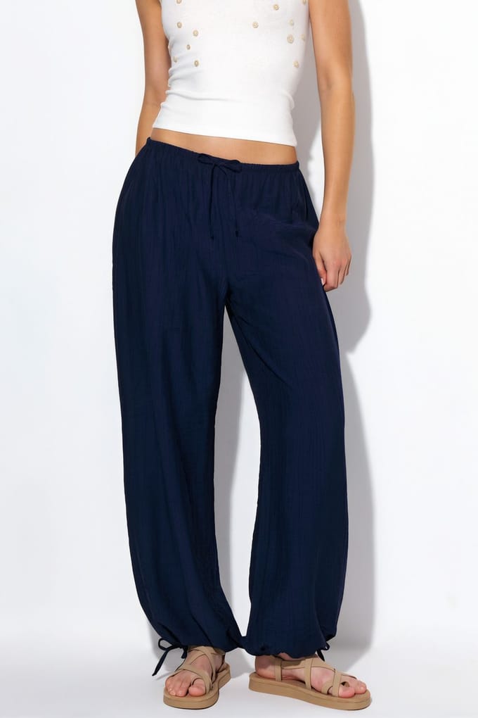 Elastische broek met strikdetail