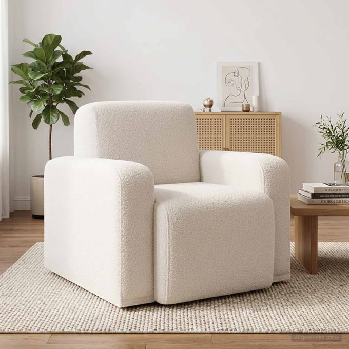 vidaXL - Fauteuil - Crèmekleurig - Bouclé