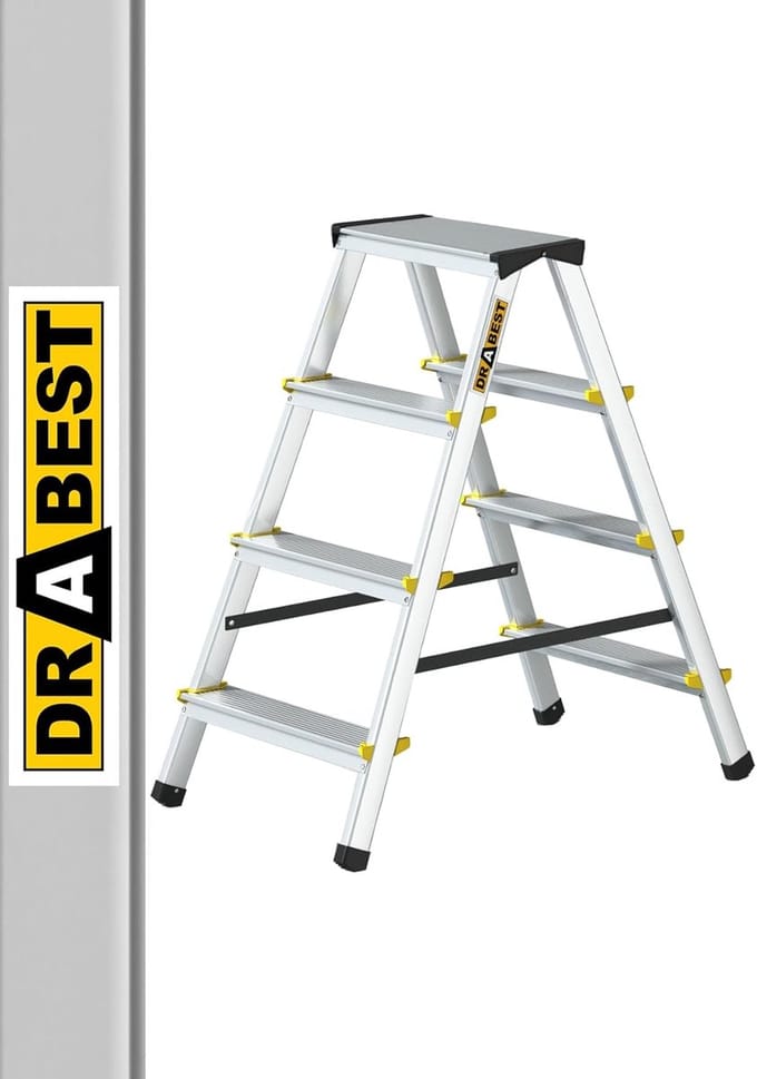 Inklapbare Multifunctionele Trapladder van Aluminium - 2 x 4 Treden, TÜV-gecertificeerd, Tot 150 kg Belasten