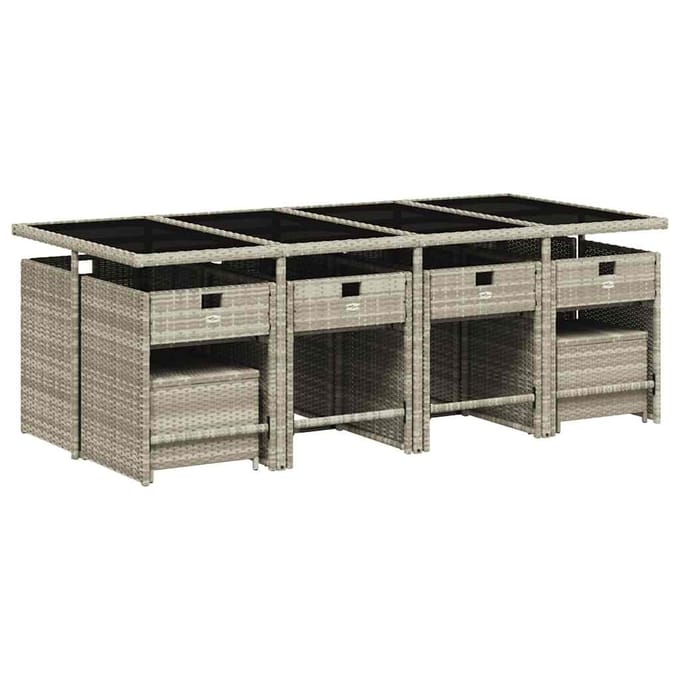 vidaXL - 13-delige - Tuinset - met - kussens - poly - rattan - lichtgrijs