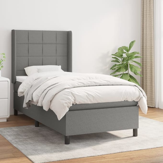 vidaXL - Boxspring - met - matras - stof - donkergrijs - 90x200 - cm
